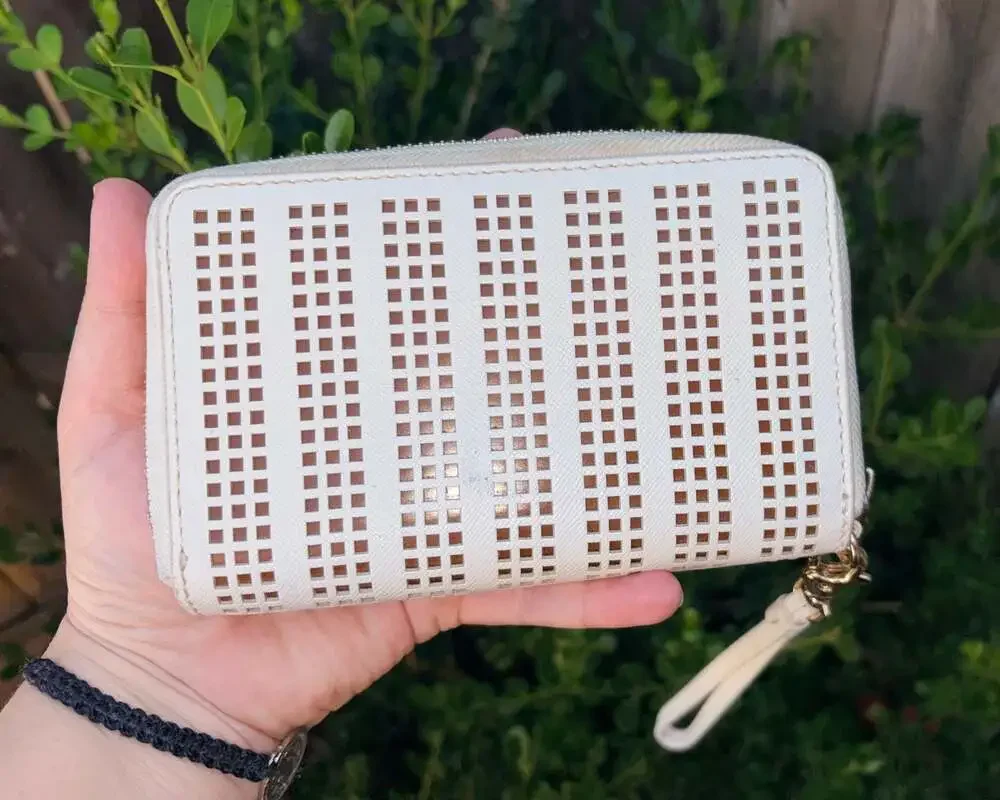 Tory Burch Robinson Laser-Cut Saffiano Leather Zip-Around Wallet Wristlet